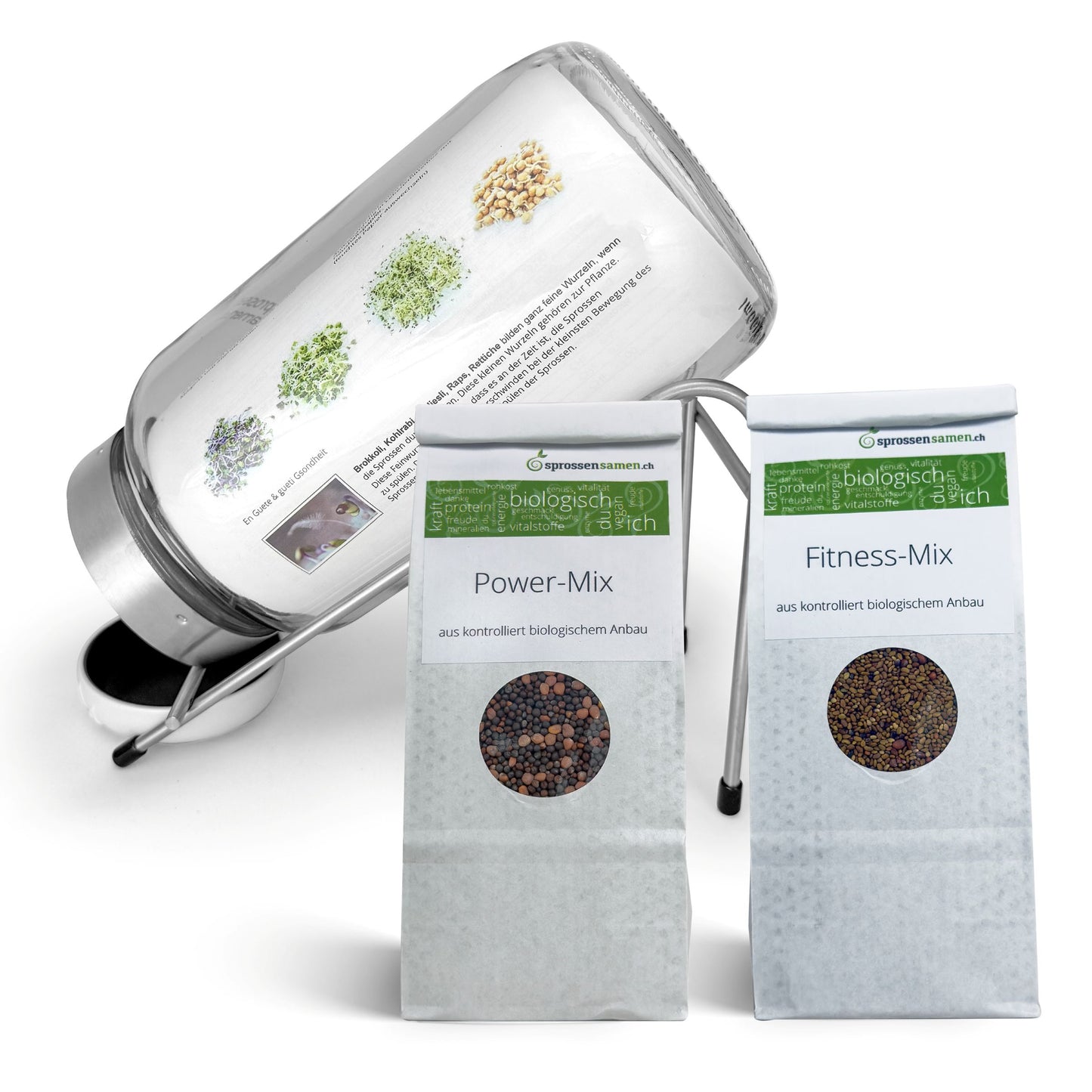 Aktion – Starterpaket mit grossem 3100 ml Sprossenglas + Fitness- & Power-Mix