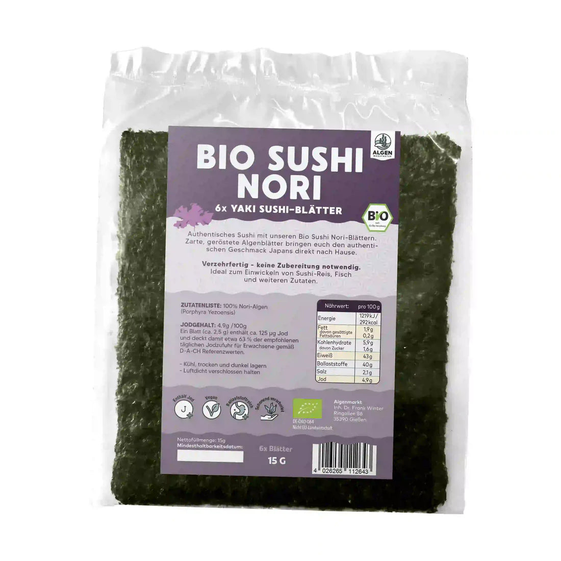 Sushi Nori Blätter Bio 6 Stück 15 gr.
