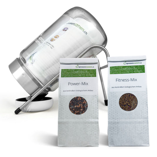 Aktion – Starterpaket Sprossenglück 🌱 1700 ml Sprossenglas inkl. 2 Bio-Sprossen-Mischungen